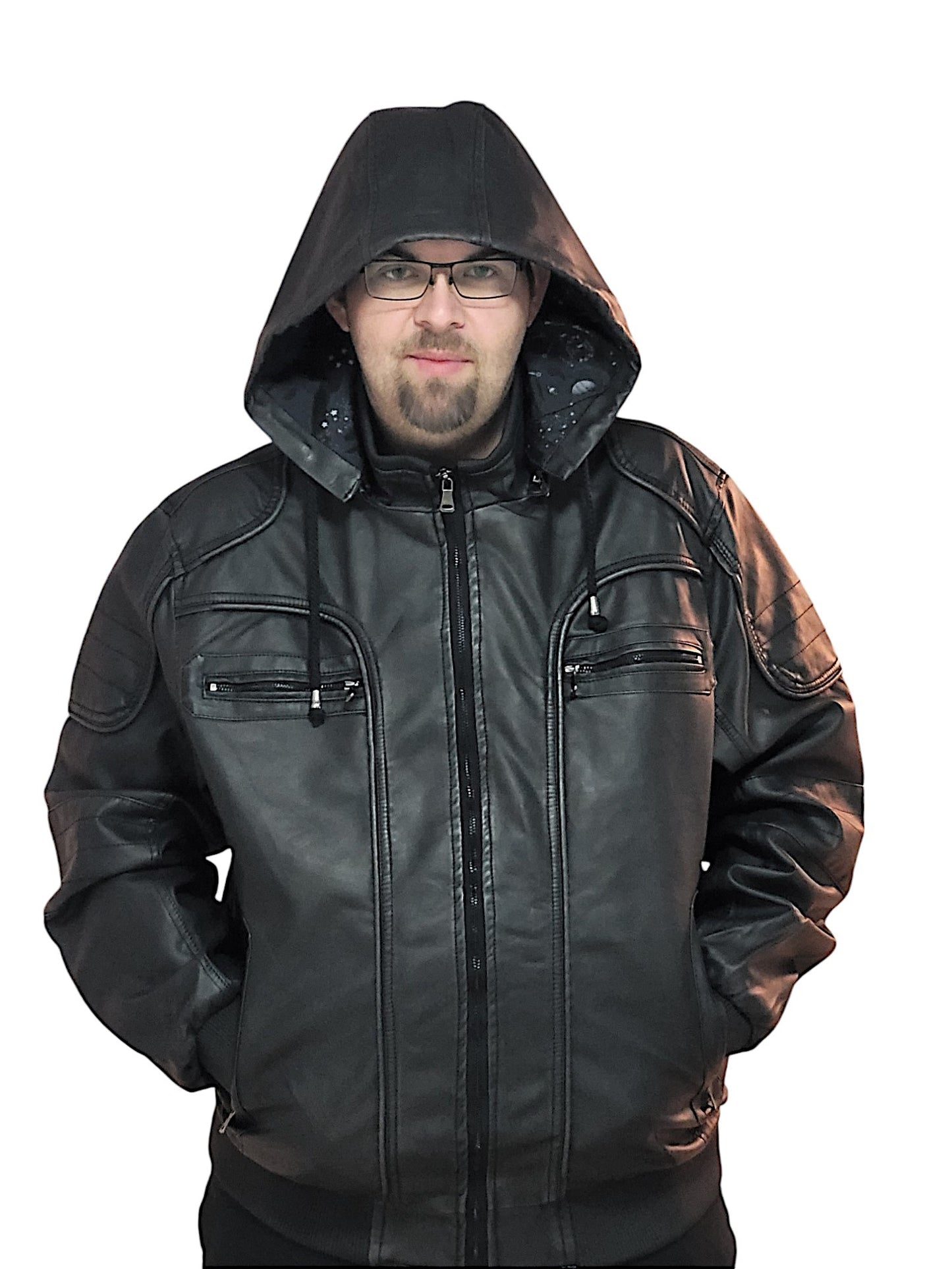 Herren - Lederjacke mit abnehmbarer Kapuze in versch. Größen