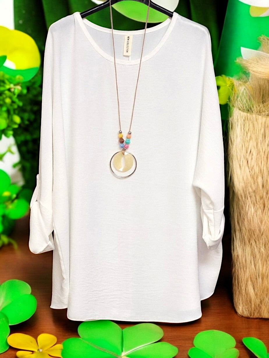 🌟 Modisches Blusen-Shirt mit Kette – Stilvoll & Bequem! 🌟Gr. 44 - 48 in versch. Farben