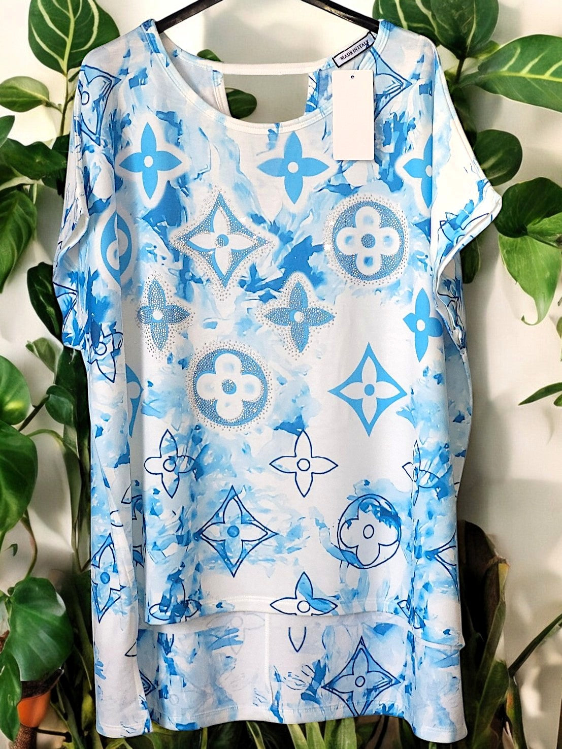👗✨ Elegantes Vokuhila-Shirt mit Strass & Ornamenten ✨👗Gr. 44 - 48/50 in 3 Farben