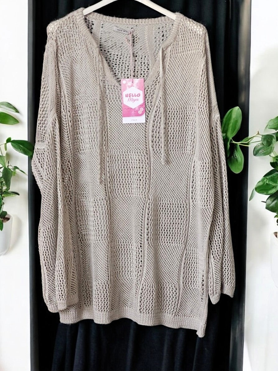 Stylischer Loch-Pulli mit Zugband ohne Kapuze – Dein Must-Have für den Frühling & Sommer! ☀️🧶Gr. 38 - 46 in vielen Farben