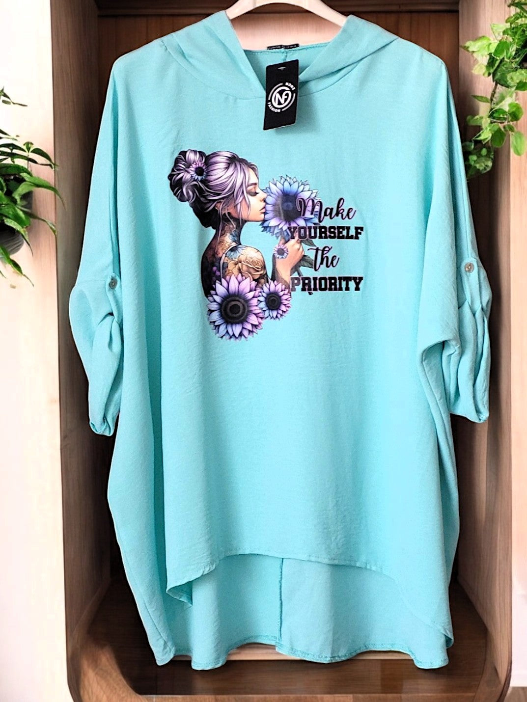 🌸 Blusen-Hoodie "Make Yourself the Priority" 🌸Gr. 46 - 54 in vielen Farben