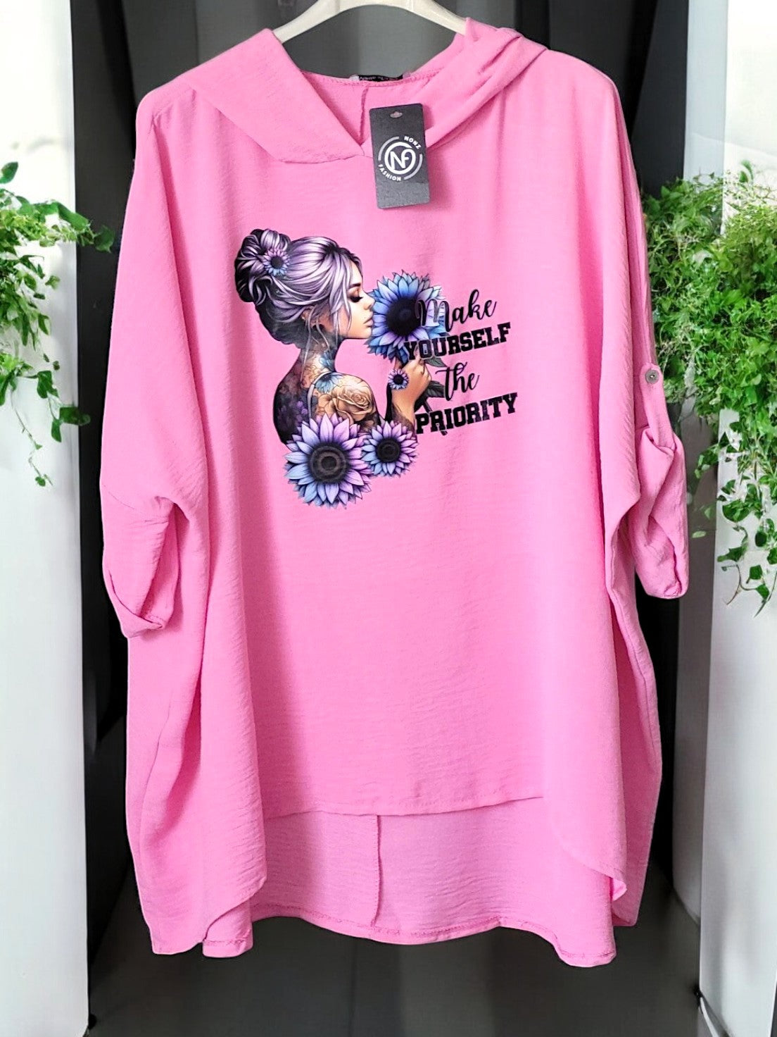 🌸 Blusen-Hoodie "Make Yourself the Priority" 🌸Gr. 46 - 54 in vielen Farben