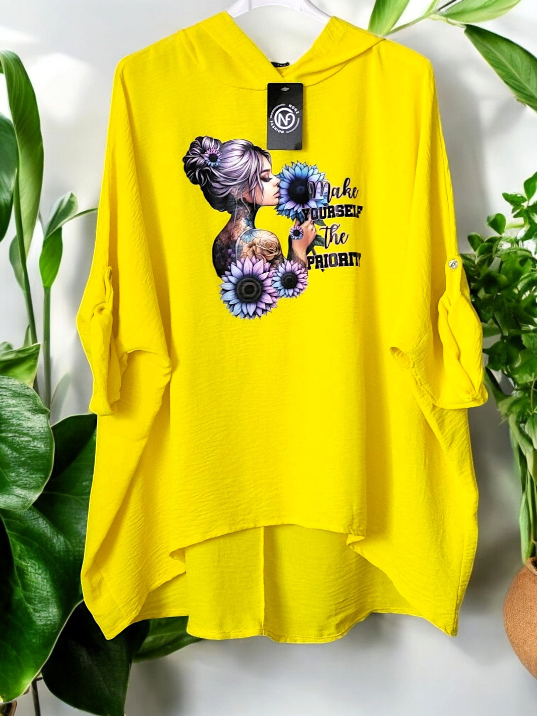 🌸 Blusen-Hoodie "Make Yourself the Priority" 🌸Gr. 46 - 54 in vielen Farben