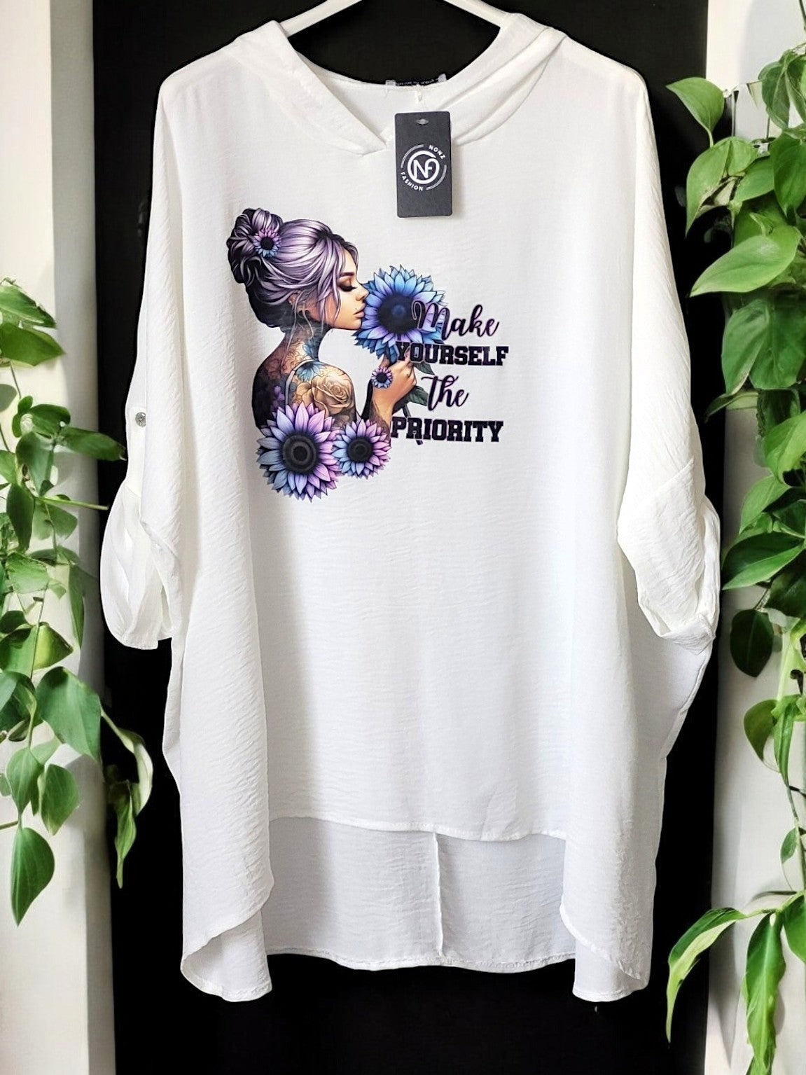 🌸 Blusen-Hoodie "Make Yourself the Priority" 🌸Gr. 46 - 54 in vielen Farben