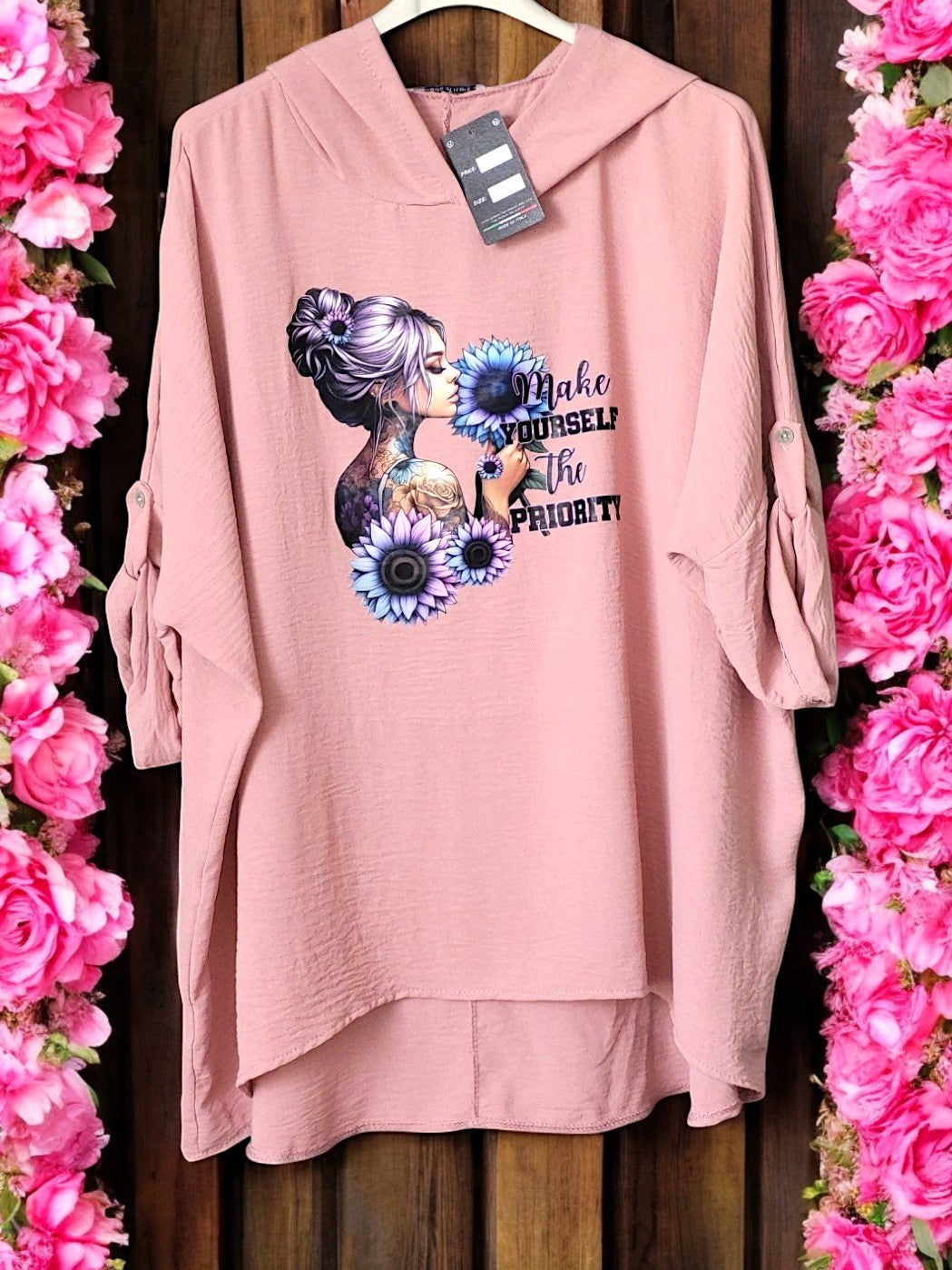 🌸 Blusen-Hoodie "Make Yourself the Priority" 🌸Gr. 46 - 54 in vielen Farben