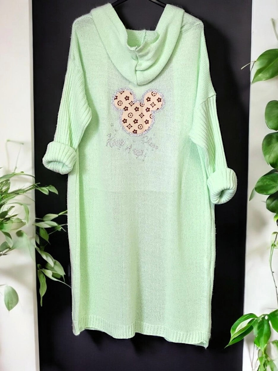 🧥 Oversize Cardigan mit Kapuze – "Keep it up!" 🐭 – Gr. 38–46 – in 5 Farben 🌸🖤💚🤍💗
