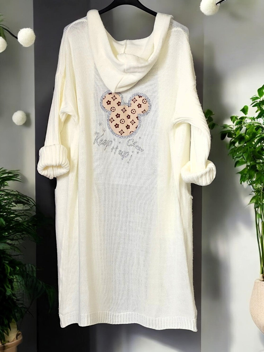 🧥 Oversize Cardigan mit Kapuze – "Keep it up!" 🐭 – Gr. 38–46 – in 5 Farben 🌸🖤💚🤍💗