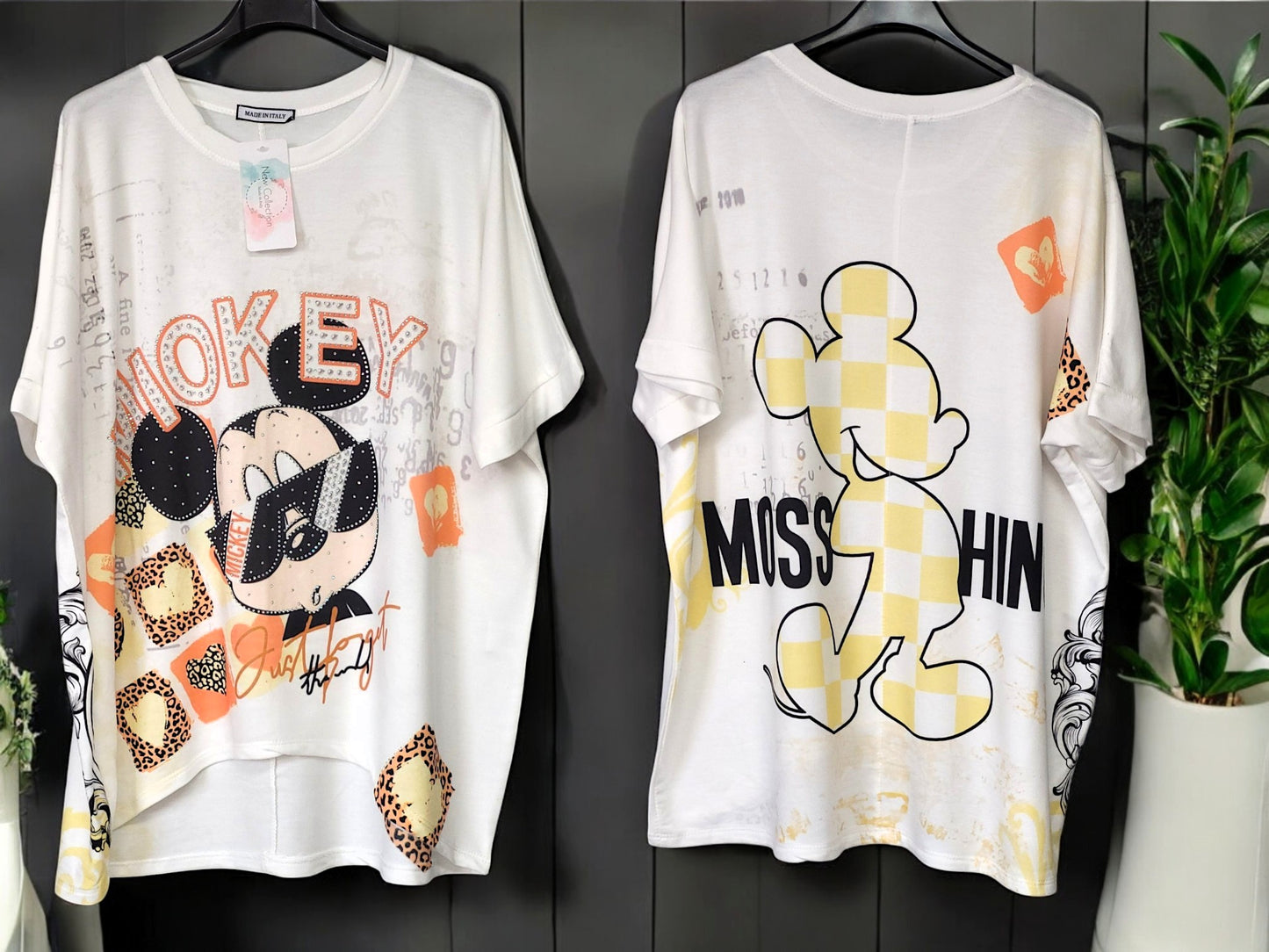 👕 Damen Kurzarm-Shirt mit Strass & Rückenprint – Gr. 42–48 – verschiedene Farben