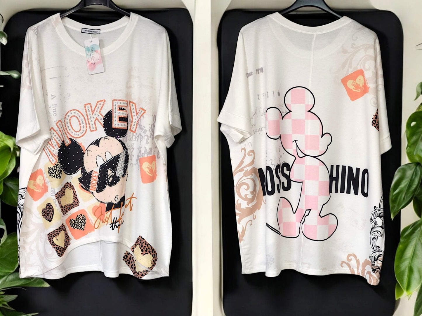 👕 Damen Kurzarm-Shirt mit Strass & Rückenprint – Gr. 42–48 – verschiedene Farben