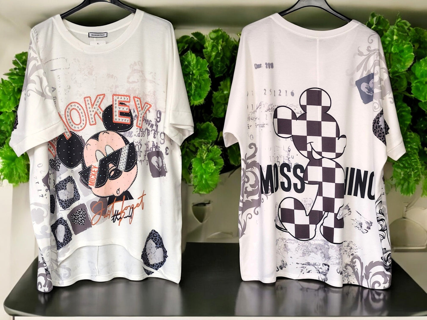👕 Damen Kurzarm-Shirt mit Strass & Rückenprint – Gr. 42–48 – verschiedene Farben