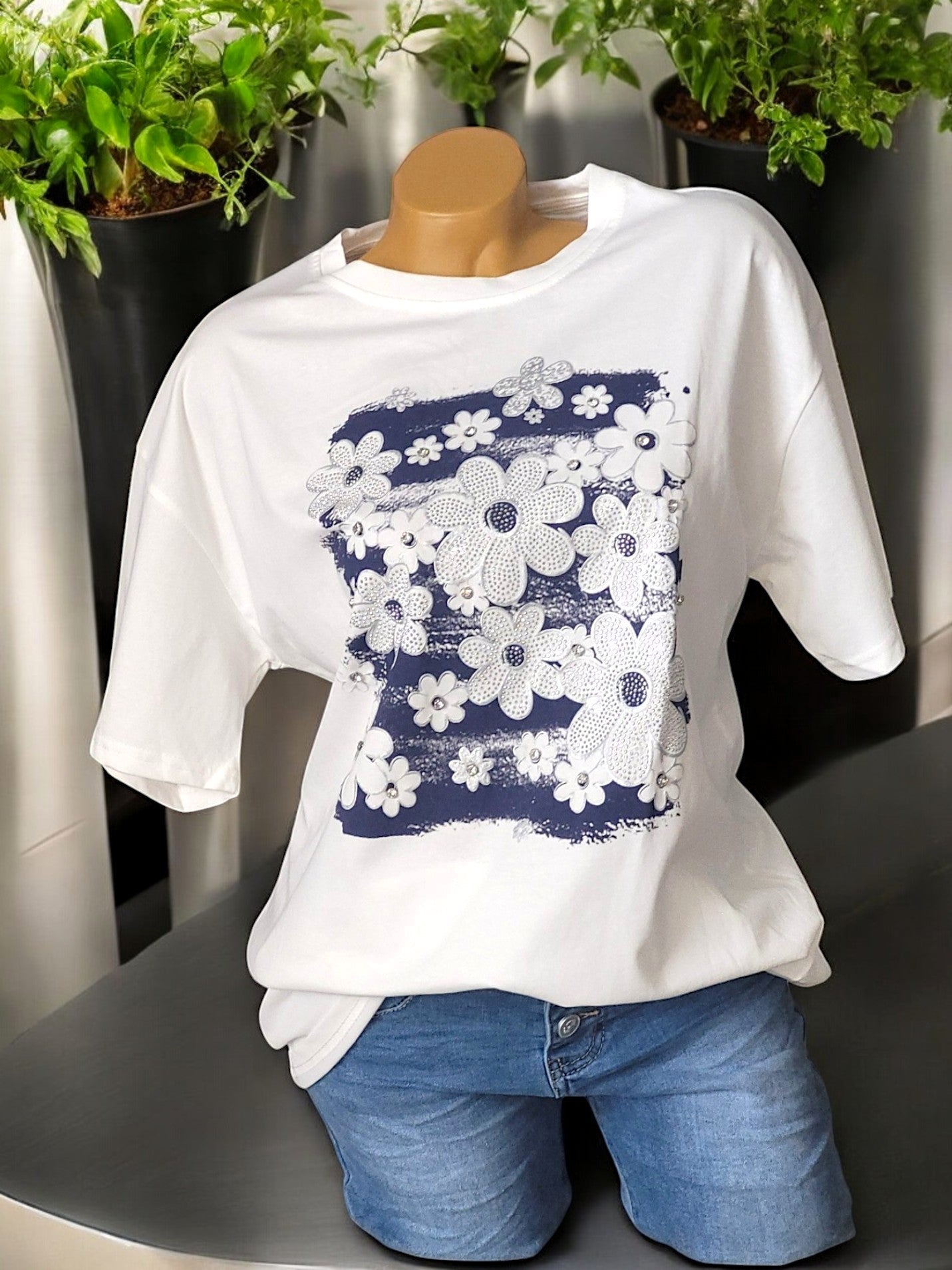 ✨ Damen Kurzarm-Shirt mit Strass – in verschiedenen Farben – Gr. M/L & XL/2XL ✨