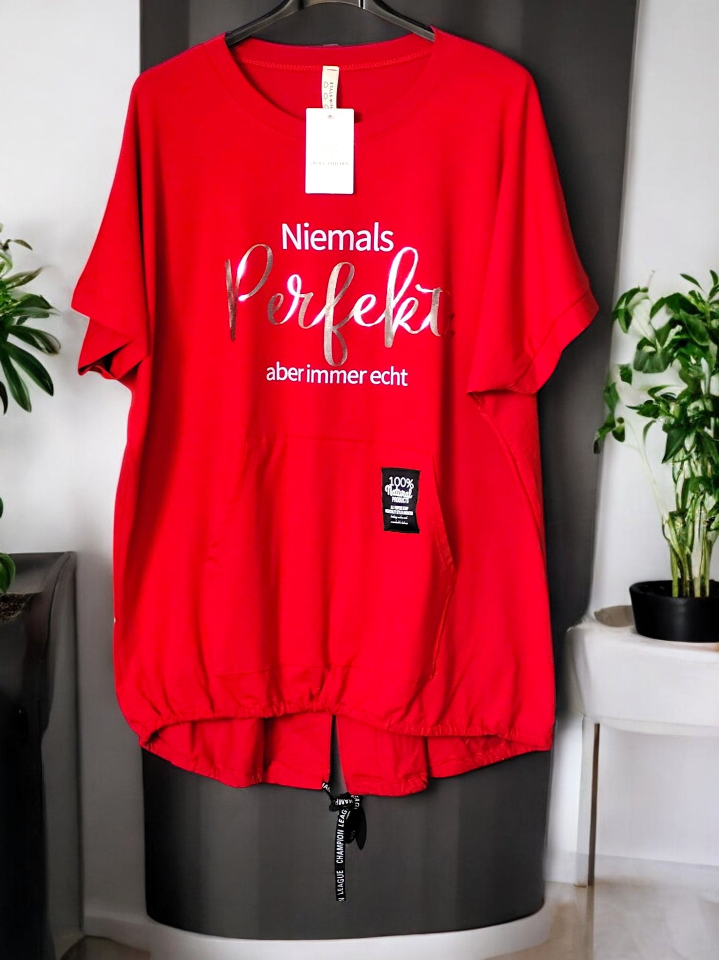 **🖤 Oversize T-Shirt „Niemals perfekt“ – Gr. 42–46 – 6 Farben 🌈**