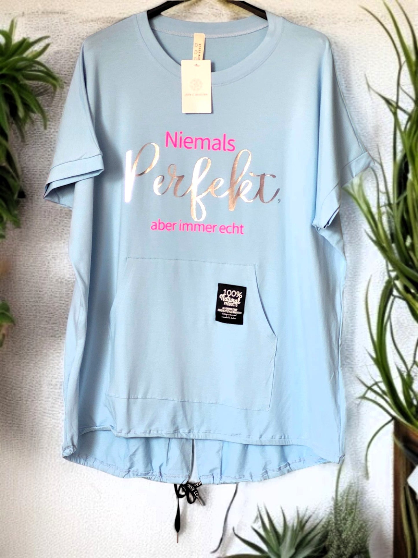 **🖤 Oversize T-Shirt „Niemals perfekt“ – Gr. 42–46 – 6 Farben 🌈**
