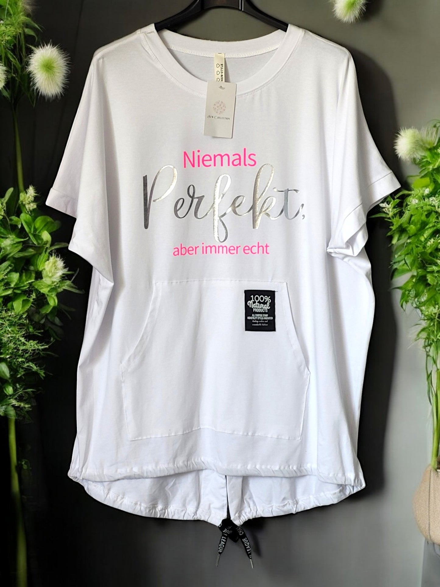 **🖤 Oversize T-Shirt „Niemals perfekt“ – Gr. 42–46 – 6 Farben 🌈**