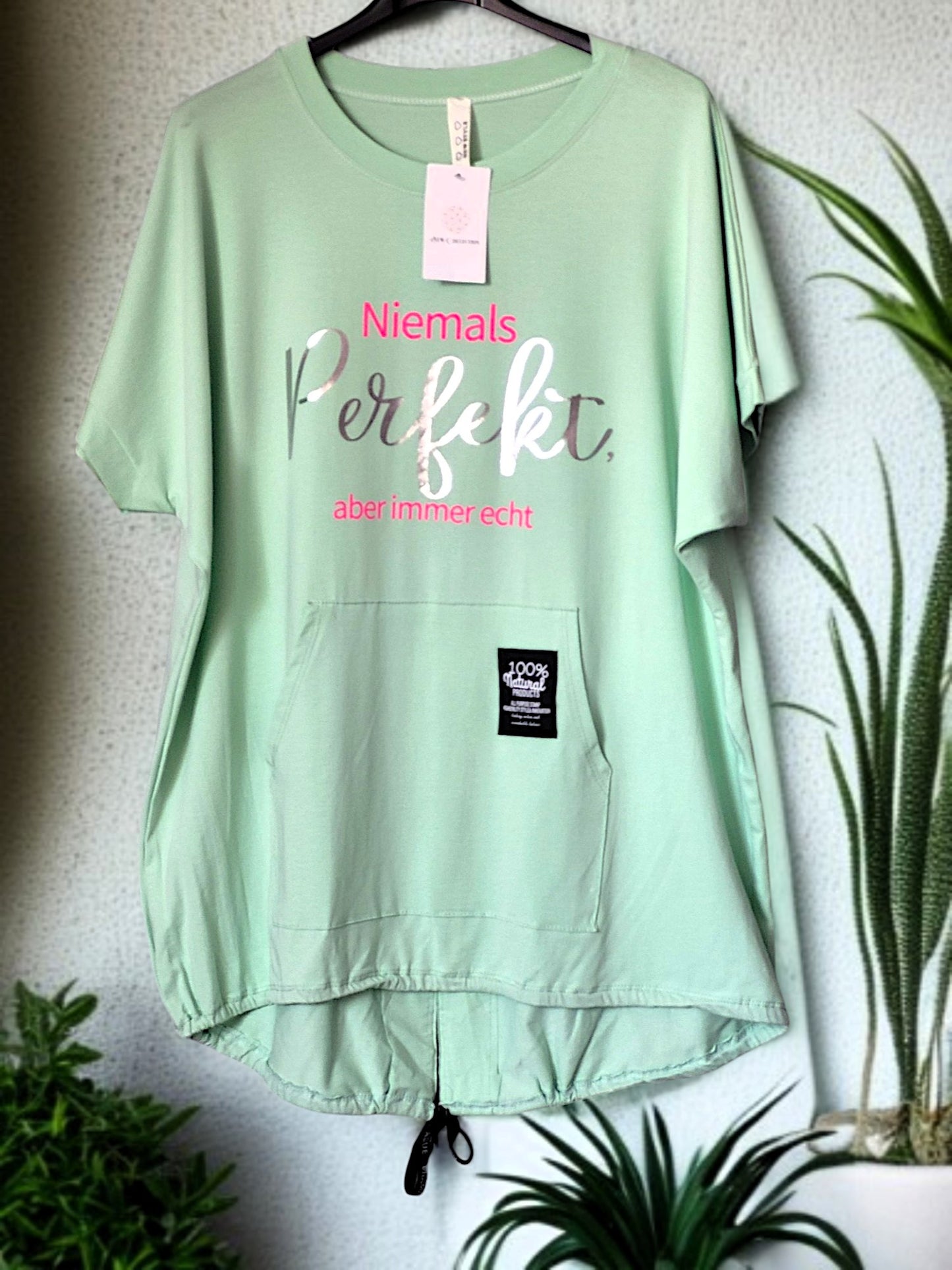 **🖤 Oversize T-Shirt „Niemals perfekt“ – Gr. 42–46 – 6 Farben 🌈**