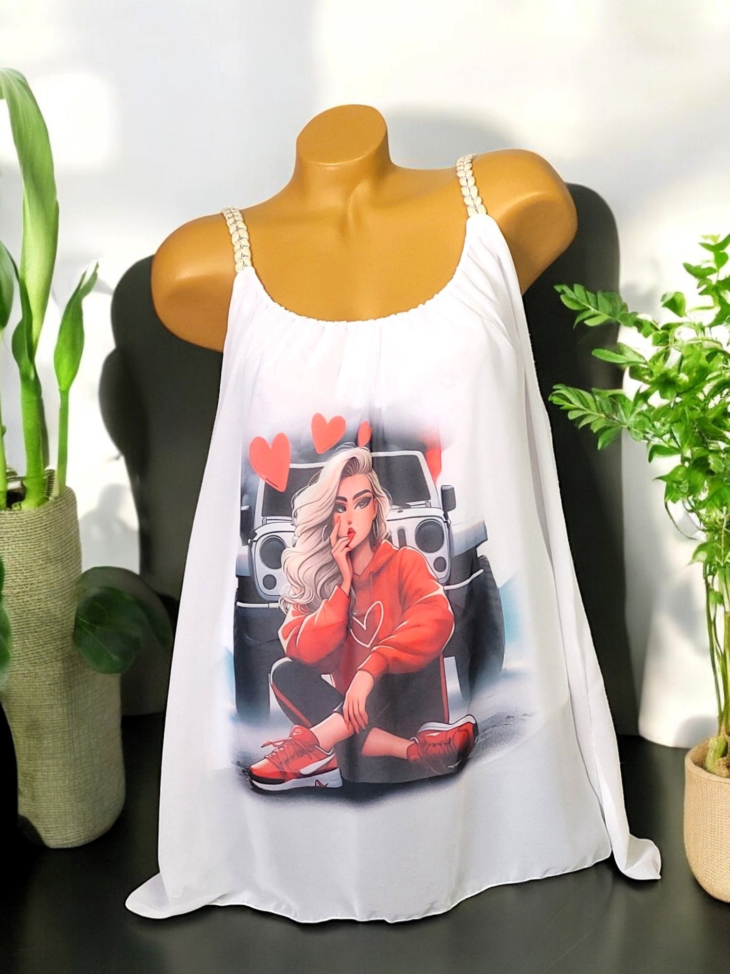 🌸 Träger-Top mit Print & A-Linien-Schnitt – Gr. 42–46 – in 6 einzigartigen Motiven 🌸