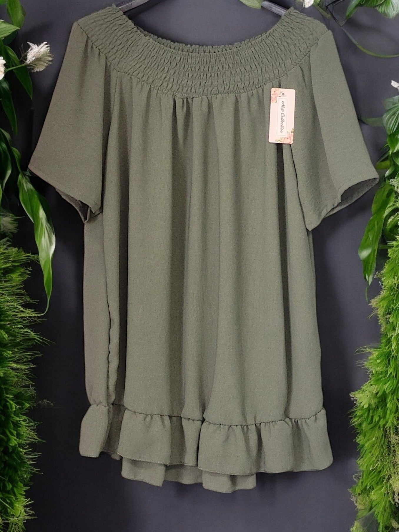 🌸 Off-Shoulder Tunika aus Viskosemix – Größen 42–48 – in 6 Farben erhältlich