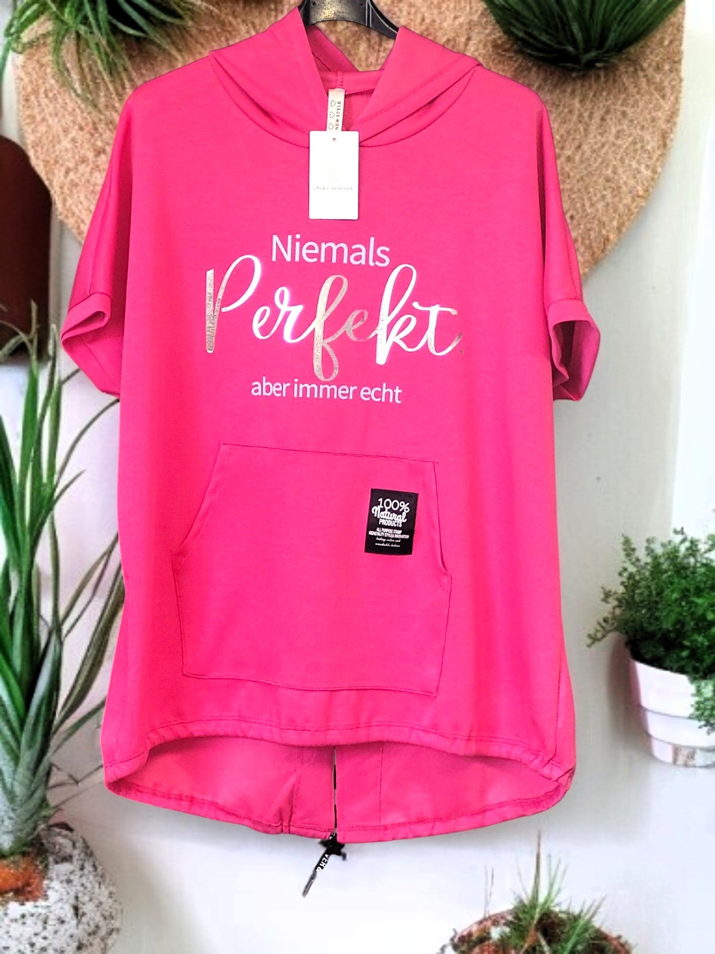 🖤✨ Kurzarm-Hoodie "Niemals Perfekt – aber immer echt" | Onesize Gr. 42–46 | 6 Farben ✨🖤