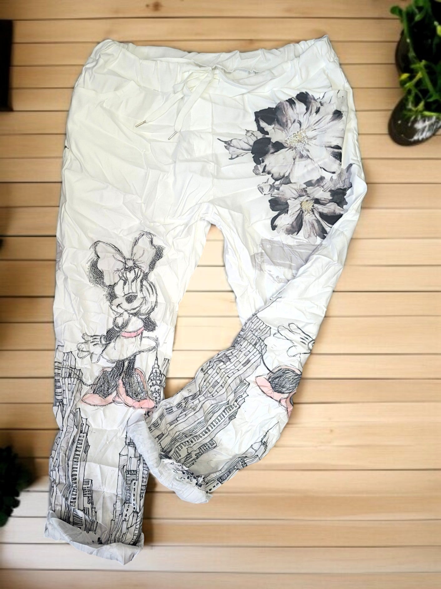 👖✨ Jogpant "Minnie" mit Strass & City-Flair | Onesize Gr. 48–52 | 3 Farbvarianten ✨🌸