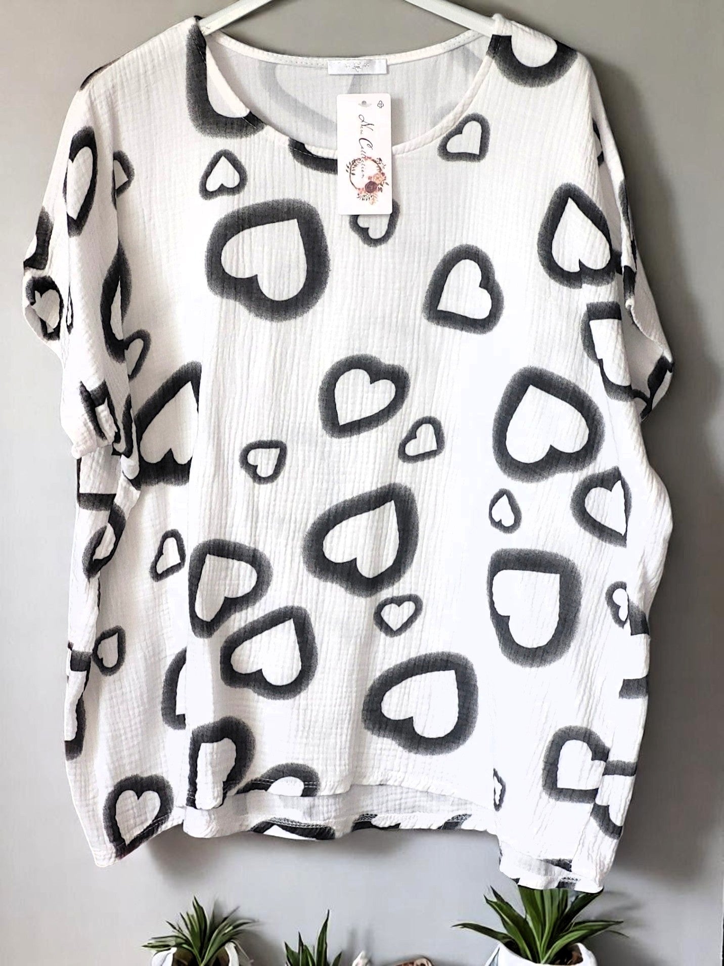 🛍️ Musselin-Shirt "Heart" – erhältlich in 9 frischen Farben, Gr. 42-46 💖💙💚💛🖤🤍