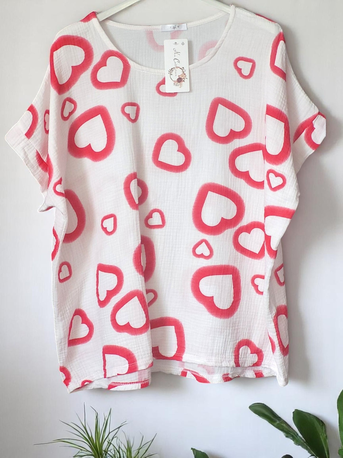 🛍️ Musselin-Shirt "Heart" – erhältlich in 9 frischen Farben, Gr. 42-46 💖💙💚💛🖤🤍