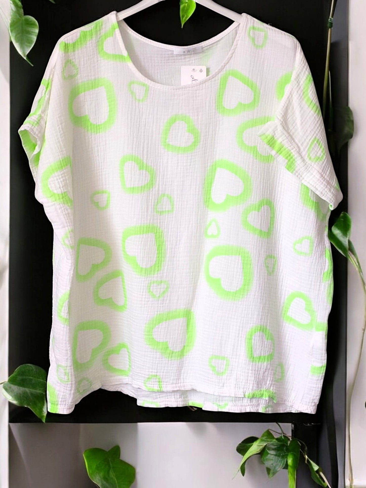 🛍️ Musselin-Shirt "Heart" – erhältlich in 9 frischen Farben, Gr. 42-46 💖💙💚💛🖤🤍