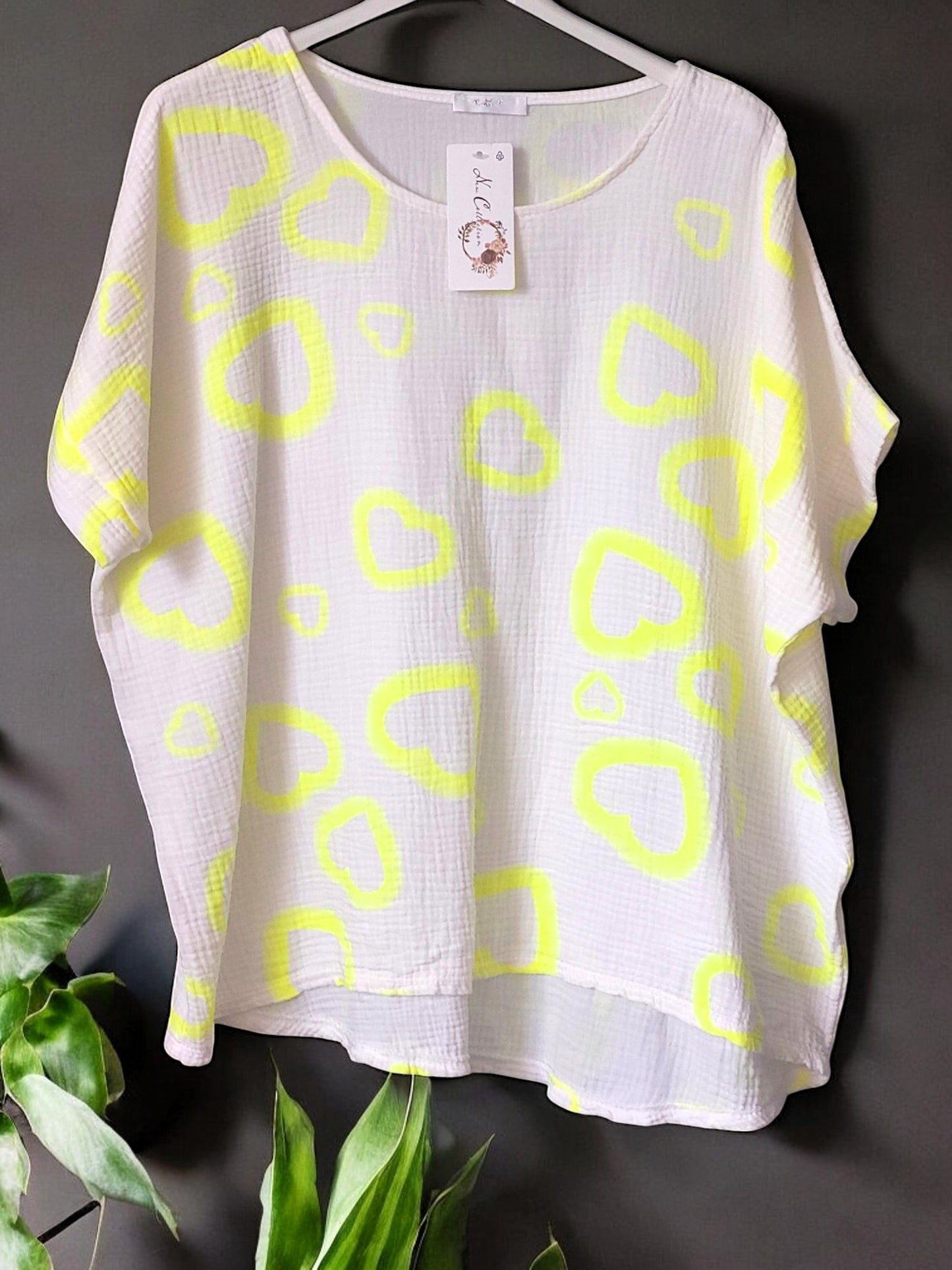 🛍️ Musselin-Shirt "Heart" – erhältlich in 9 frischen Farben, Gr. 42-46 💖💙💚💛🖤🤍