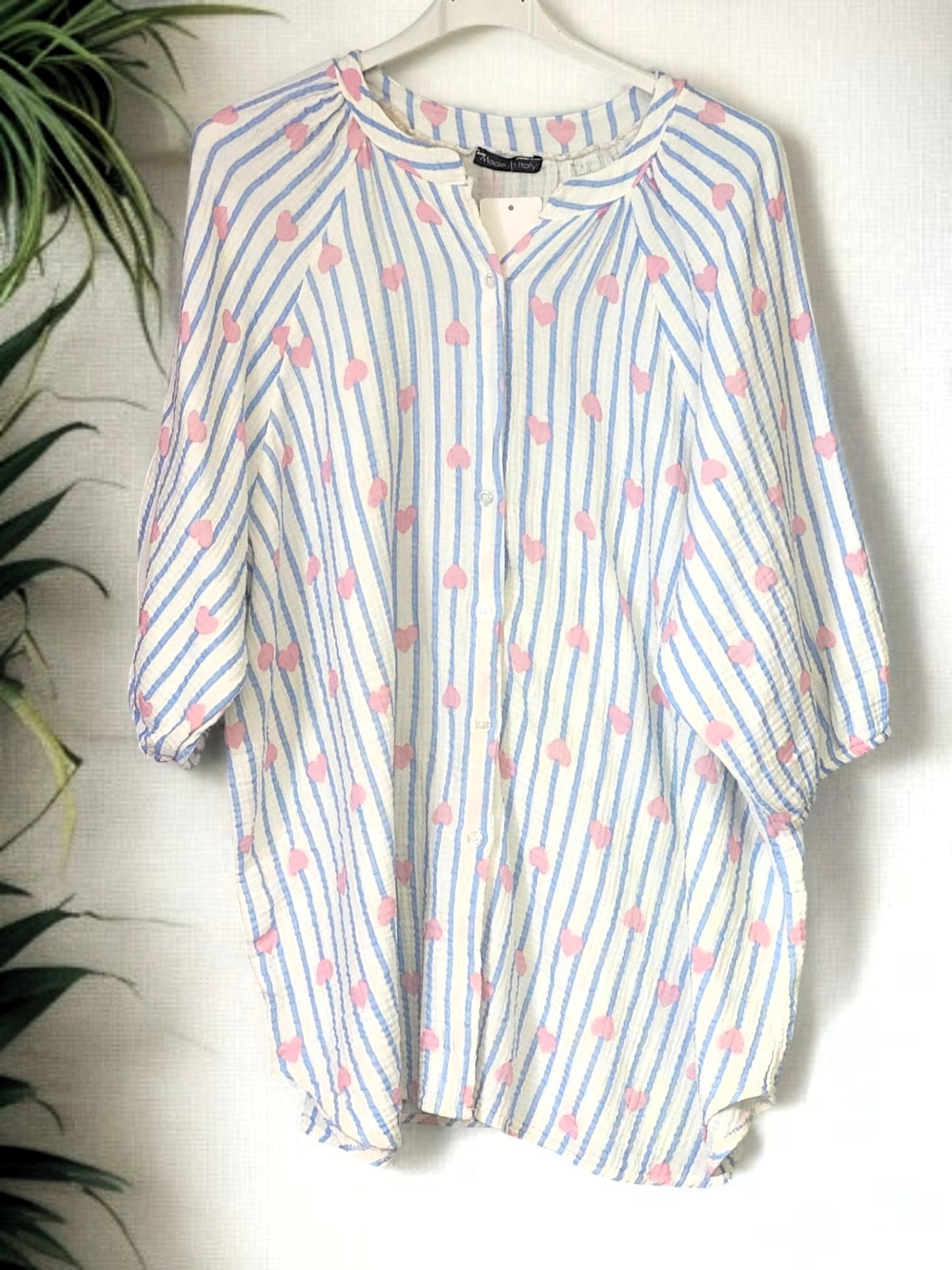 🩷 Musselin-Bluse mit Herzprint 💕 – 2 Farben – Onesize Gr. 42–48 🌸