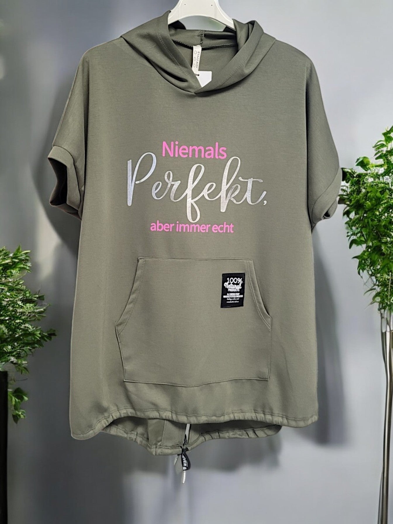 🖤✨ Kurzarm-Hoodie "Niemals Perfekt – aber immer echt" | Onesize Gr. 42–46 | 6 Farben ✨🖤