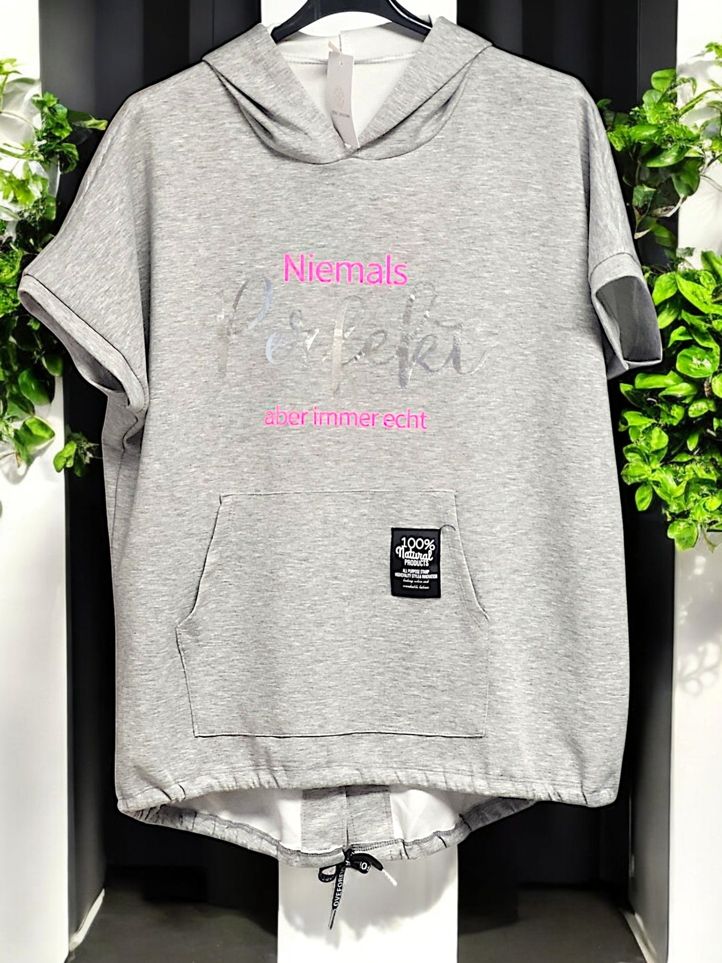 🖤✨ Kurzarm-Hoodie "Niemals Perfekt – aber immer echt" | Onesize Gr. 42–46 | 6 Farben ✨🖤