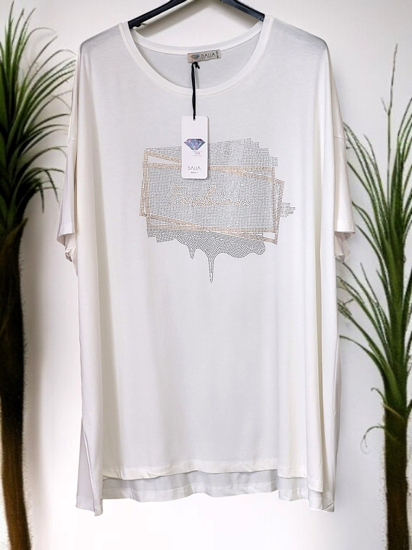 ✨ T-Shirt „Fashion“ mit Strass – 5 Farben | Größe 52–56 | Glitzer trifft Komfort 💎👚