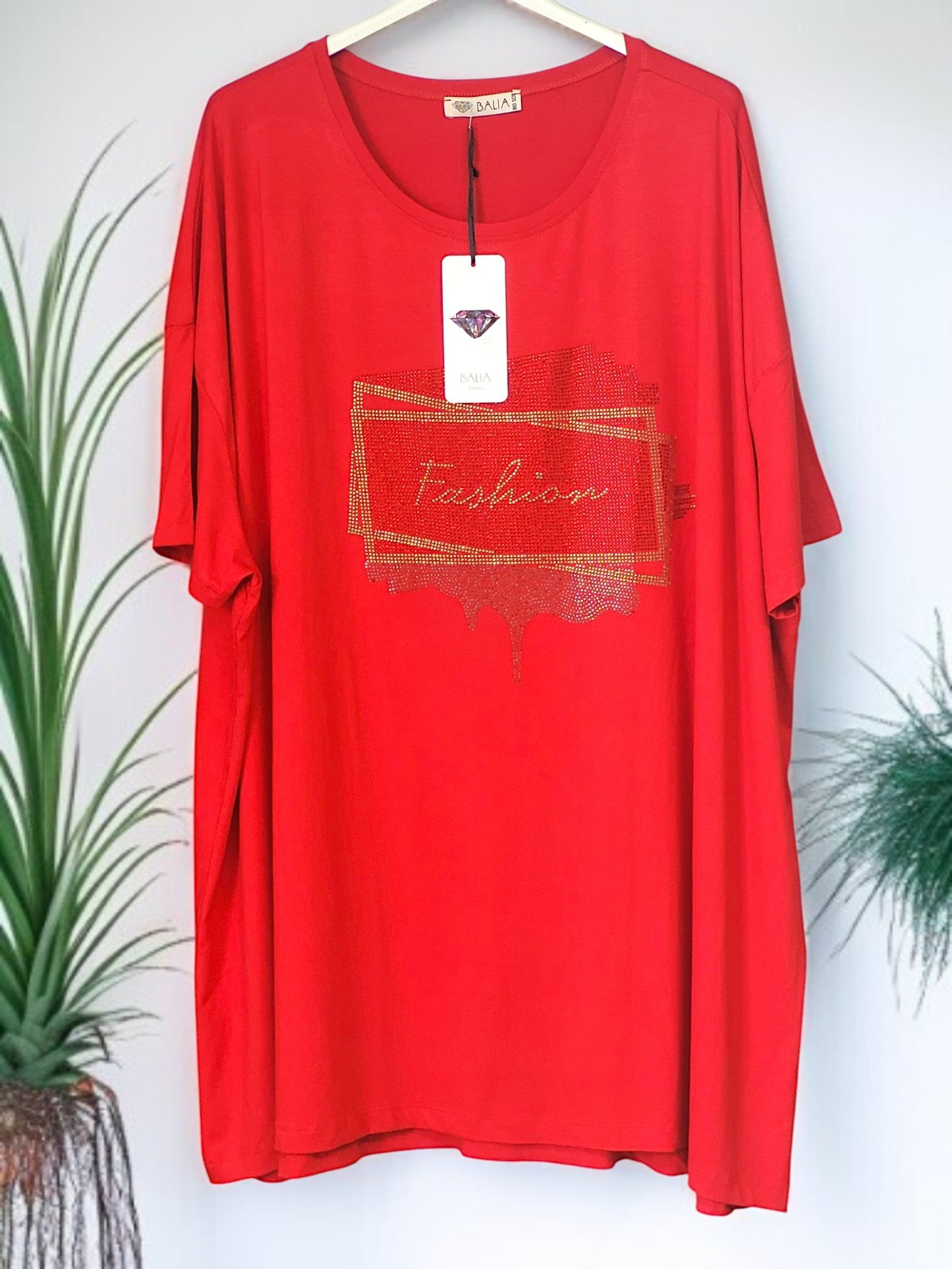 ✨ T-Shirt „Fashion“ mit Strass – 5 Farben | Größe 52–56 | Glitzer trifft Komfort 💎👚