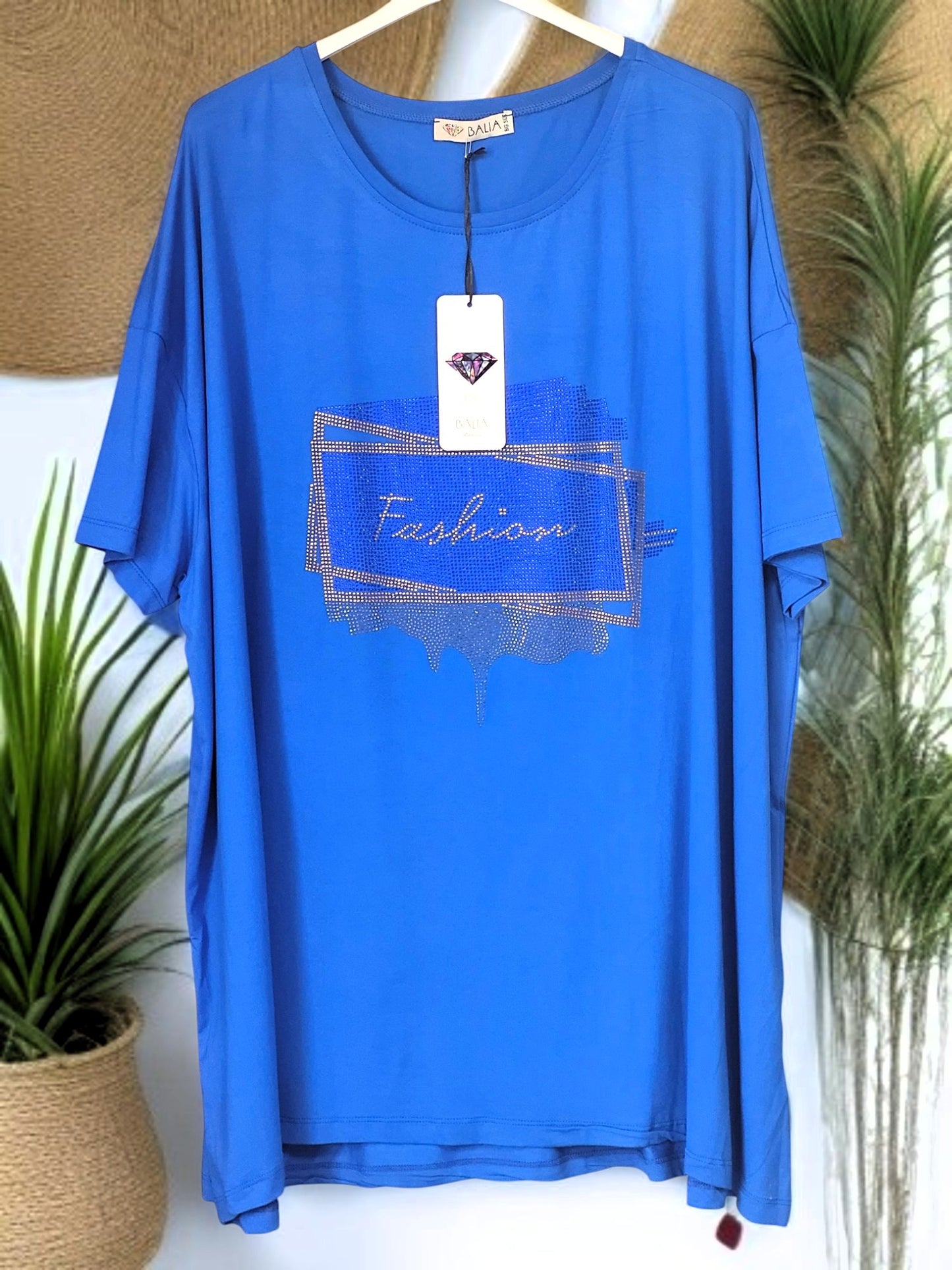 ✨ T-Shirt „Fashion“ mit Strass – 5 Farben | Größe 52–56 | Glitzer trifft Komfort 💎👚