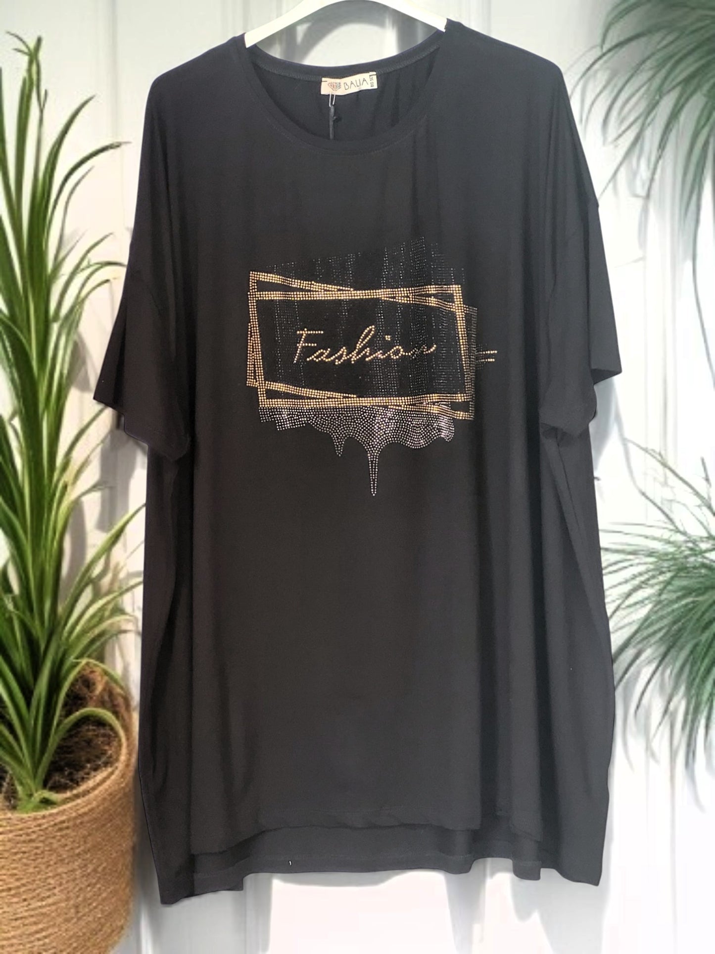 ✨ T-Shirt „Fashion“ mit Strass – 5 Farben | Größe 52–56 | Glitzer trifft Komfort 💎👚