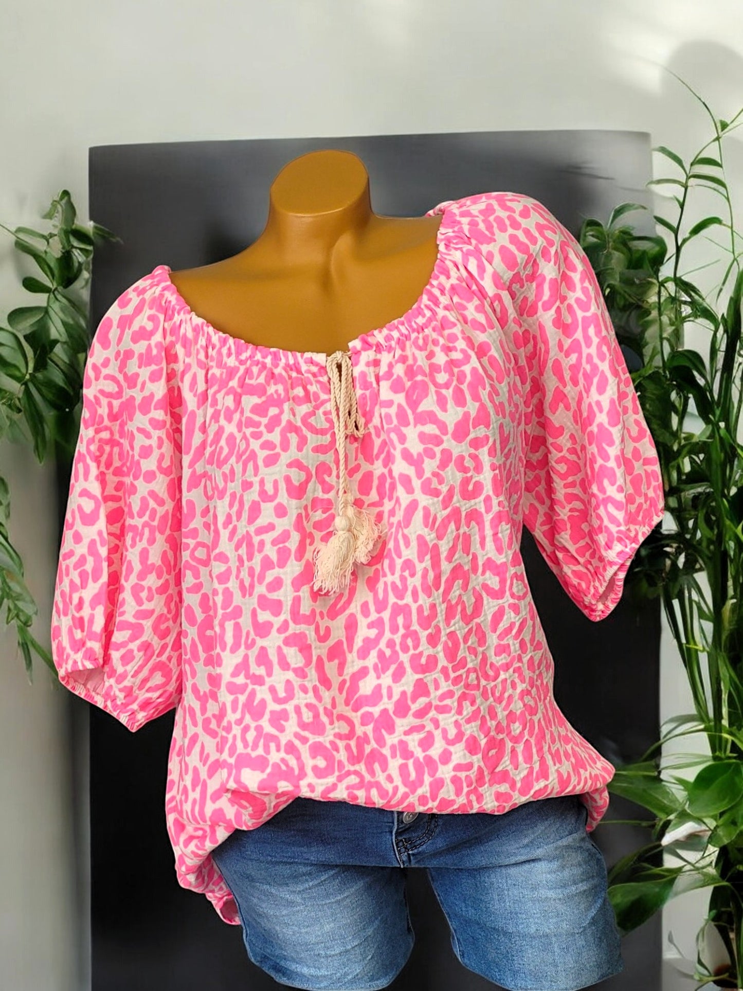 🌈 Leoparden-Musselin-Tunika aus 100 % Baumwolle – 7 Farben | Gr. 42–46/48 🐆✨