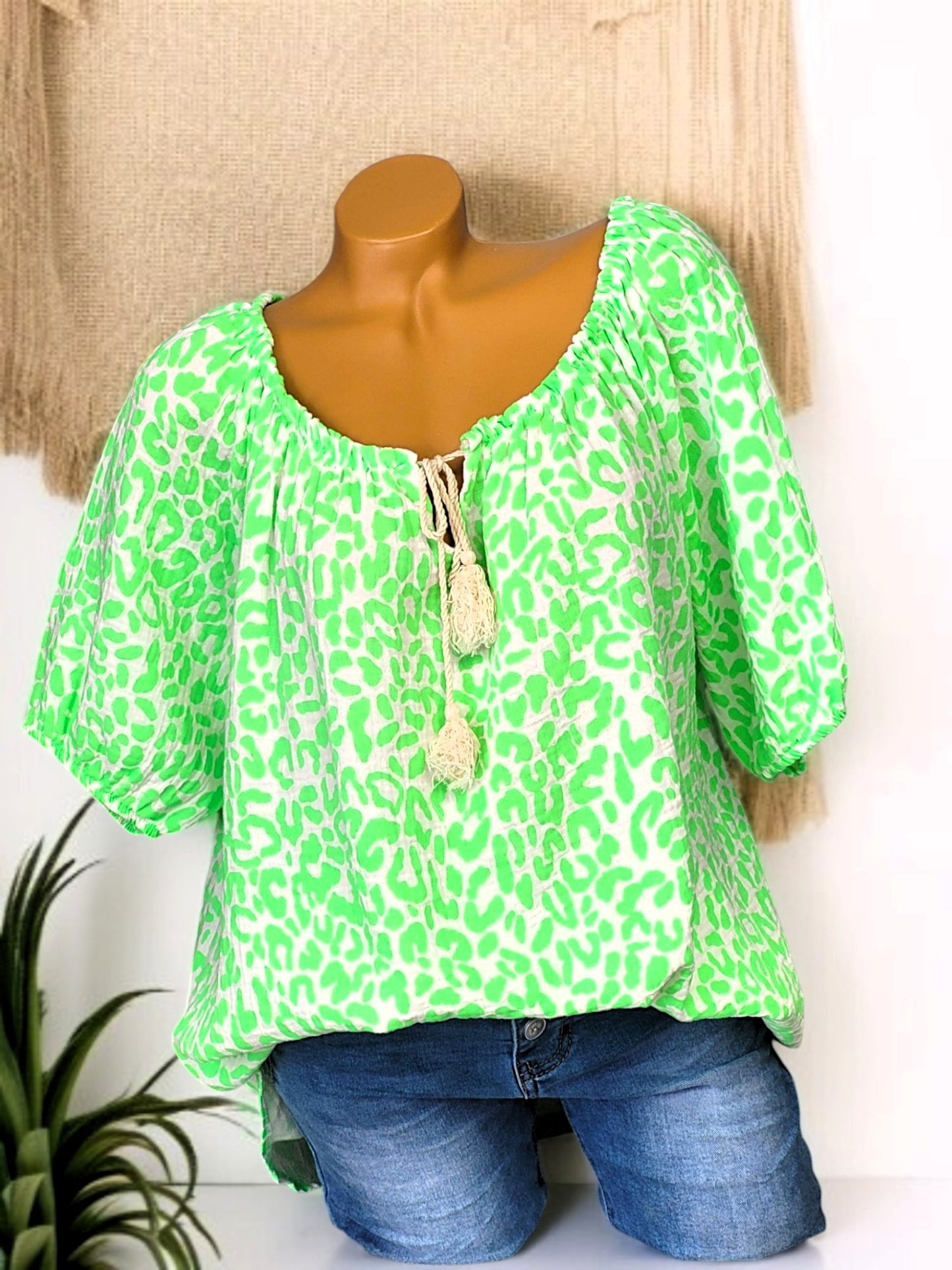 🌈 Leoparden-Musselin-Tunika aus 100 % Baumwolle – 7 Farben | Gr. 42–46/48 🐆✨