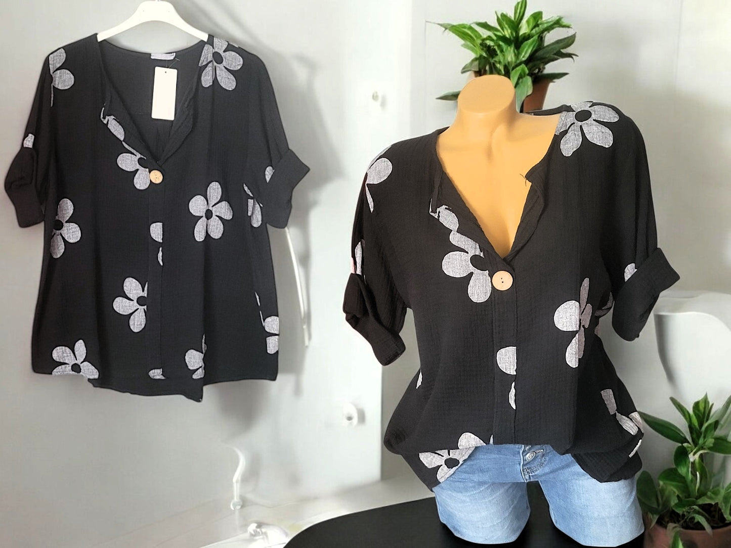🌸 Musselin-Blusenshirt – 3 Farben 🌸 Gr. 40–44/46