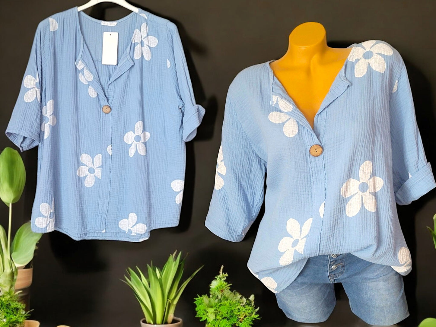🌸 Musselin-Blusenshirt – 3 Farben 🌸 Gr. 40–44/46