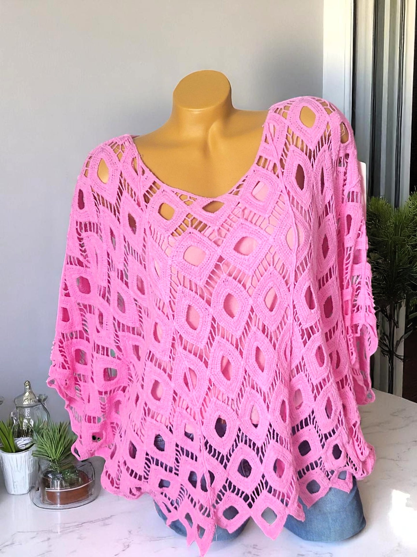🌈 Oversize Häkel-Poncho mit Unter-Top inkl. | 6 Farben | Gr. 38–46 👗✨