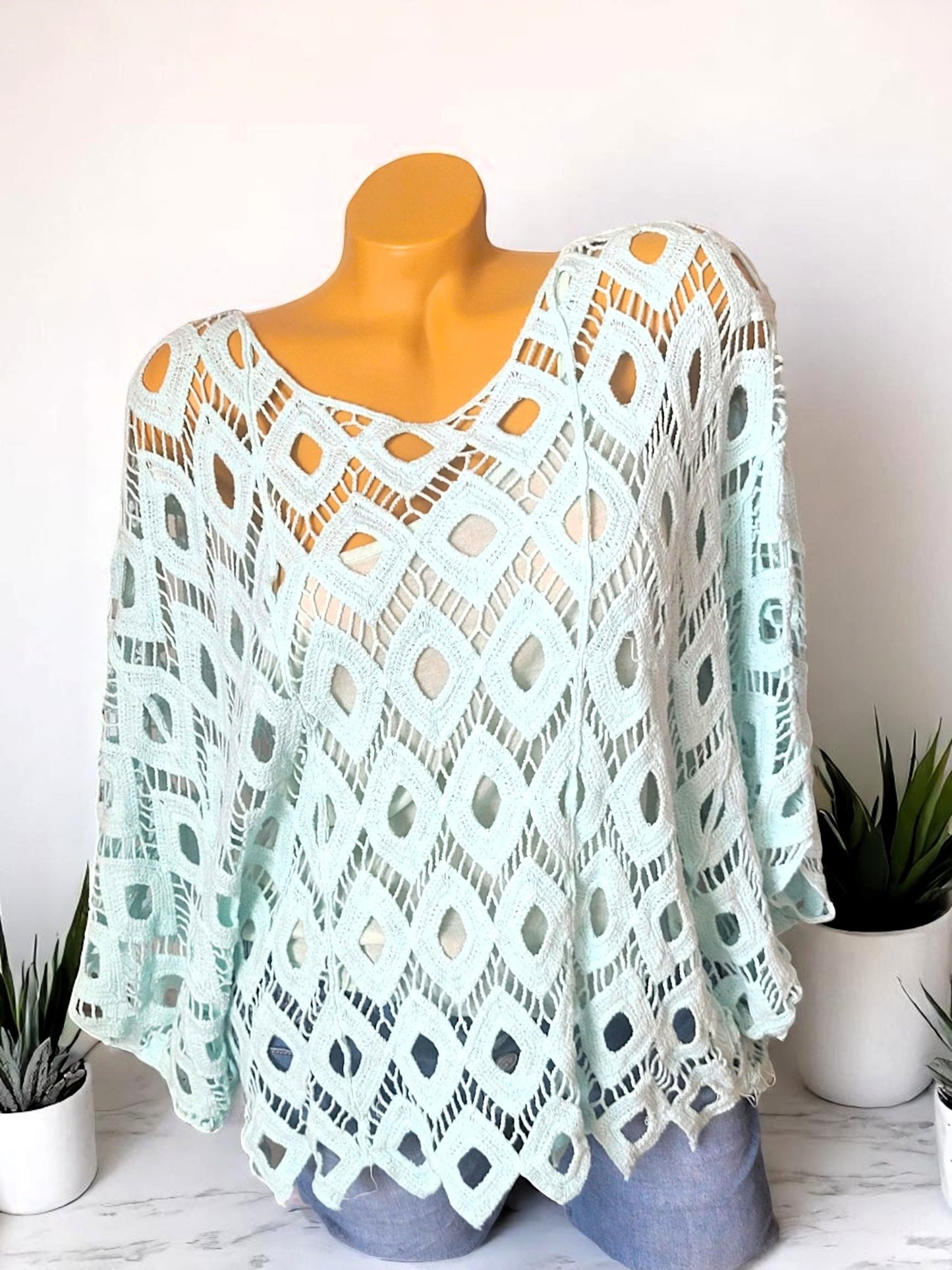🌈 Oversize Häkel-Poncho mit Unter-Top inkl. | 6 Farben | Gr. 38–46 👗✨