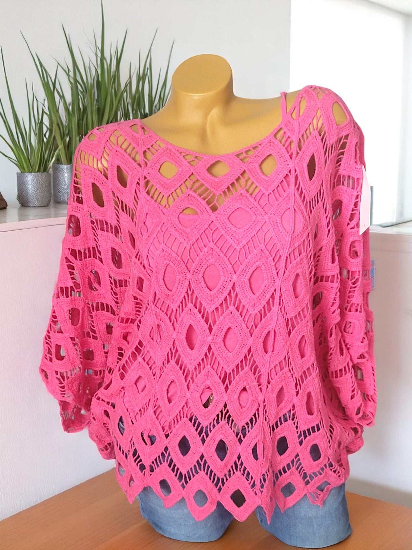 🌈 Oversize Häkel-Poncho mit Unter-Top inkl. | 6 Farben | Gr. 38–46 👗✨