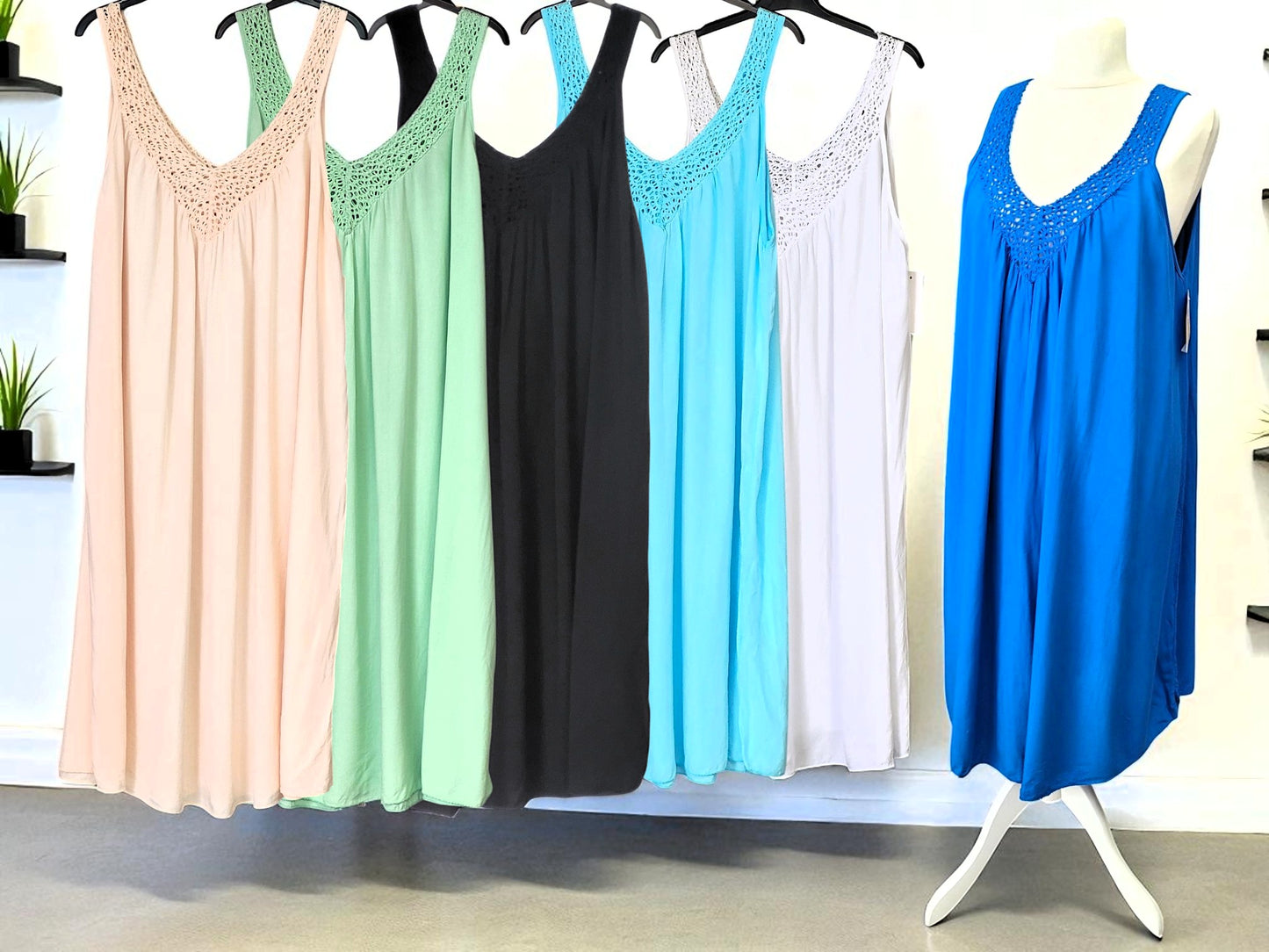 🌸✨ Maxi‑Kleid mit Häkel‑Ausschnitt – 6 Farben | Größe 42‑48 ✨🌸