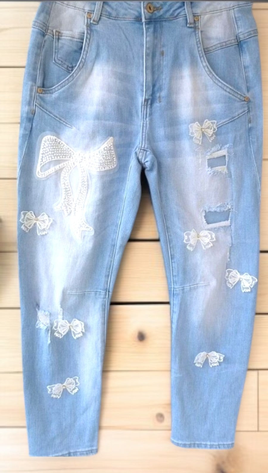 👖✨ Sexy Woman Jeans mit Perlen-Schleifen & süßen 3D-Tüllschleifchen ✨👖