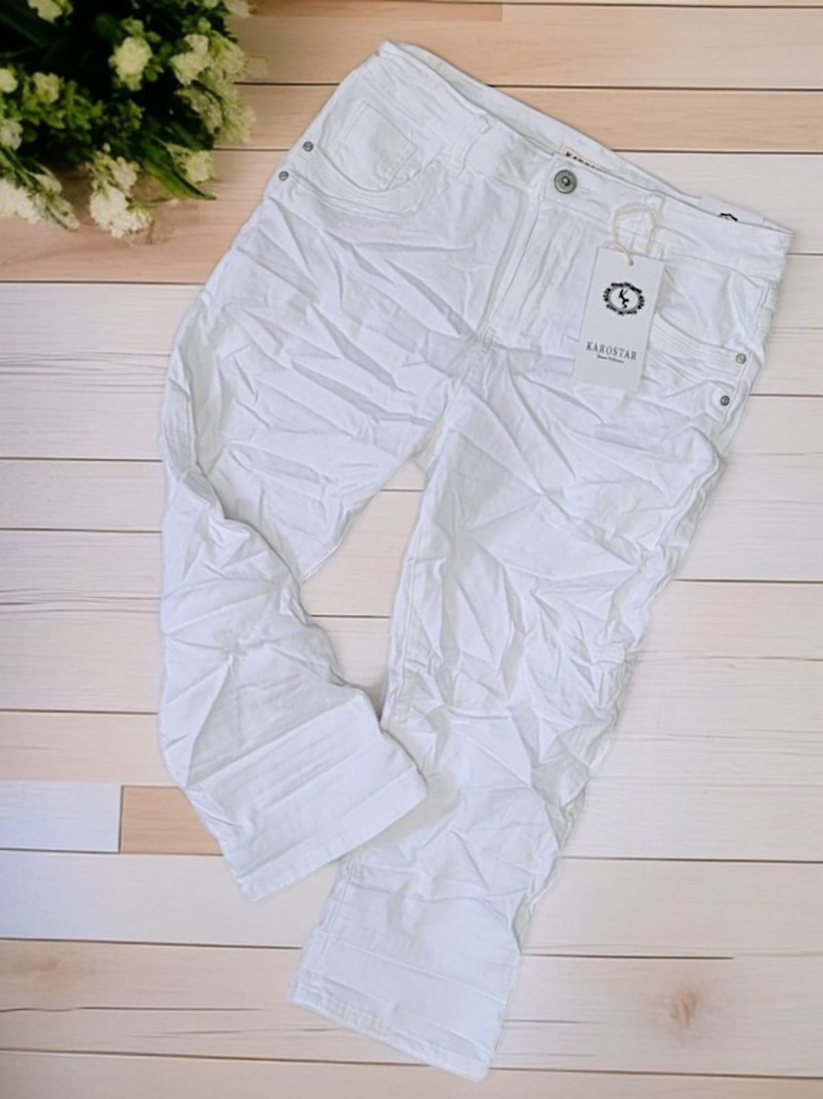 🤍 Karostar Capri-Jeans KC3094-11 – Weiß • 1 Farbe • Gr. 38-48 🤍