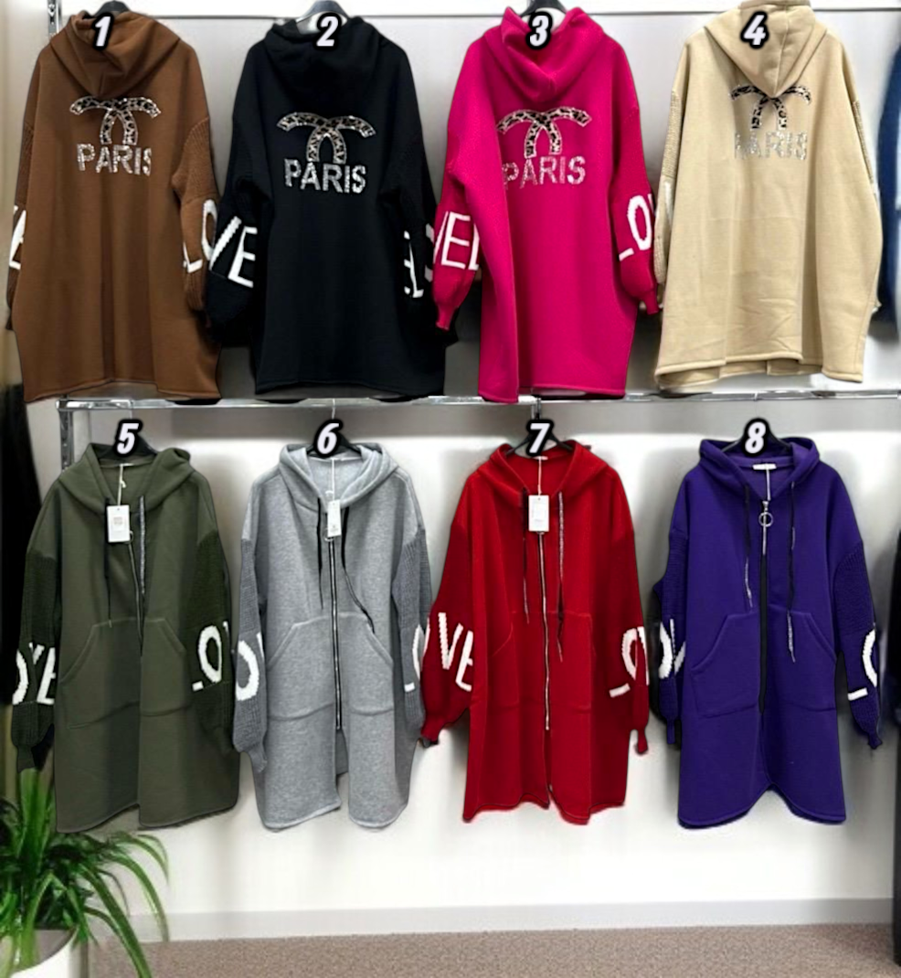 ✨ Vorbestellung – Jacke "PARIS" mit Strickärmeln "LOVE" – Gr. 50–56 – 8 Farben 💖🗼🧶