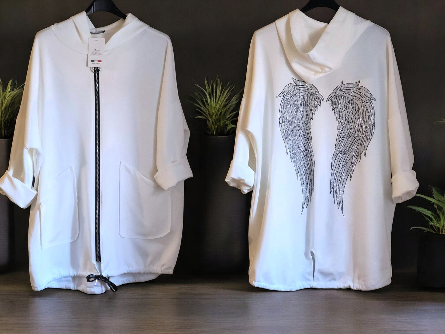 😇 Kapuzen-Jacke mit Strass-Flügel – Größe 46–50 | 9 Farben 😇