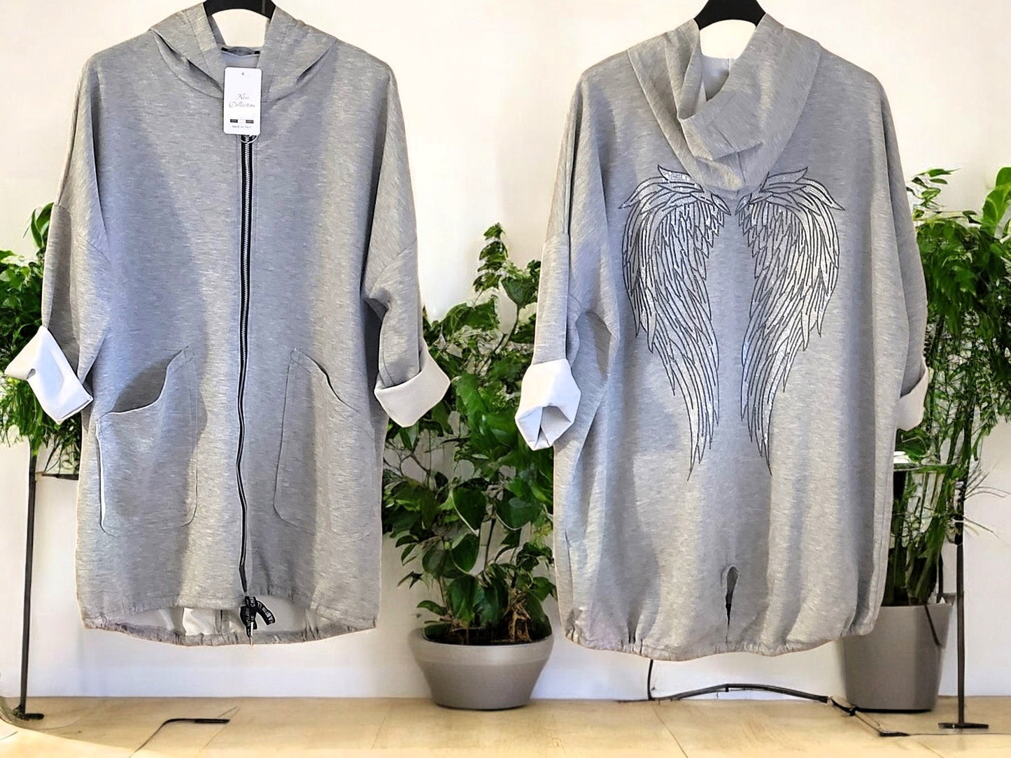 😇 Kapuzen-Jacke mit Strass-Flügel – Größe 46–50 | 9 Farben 😇