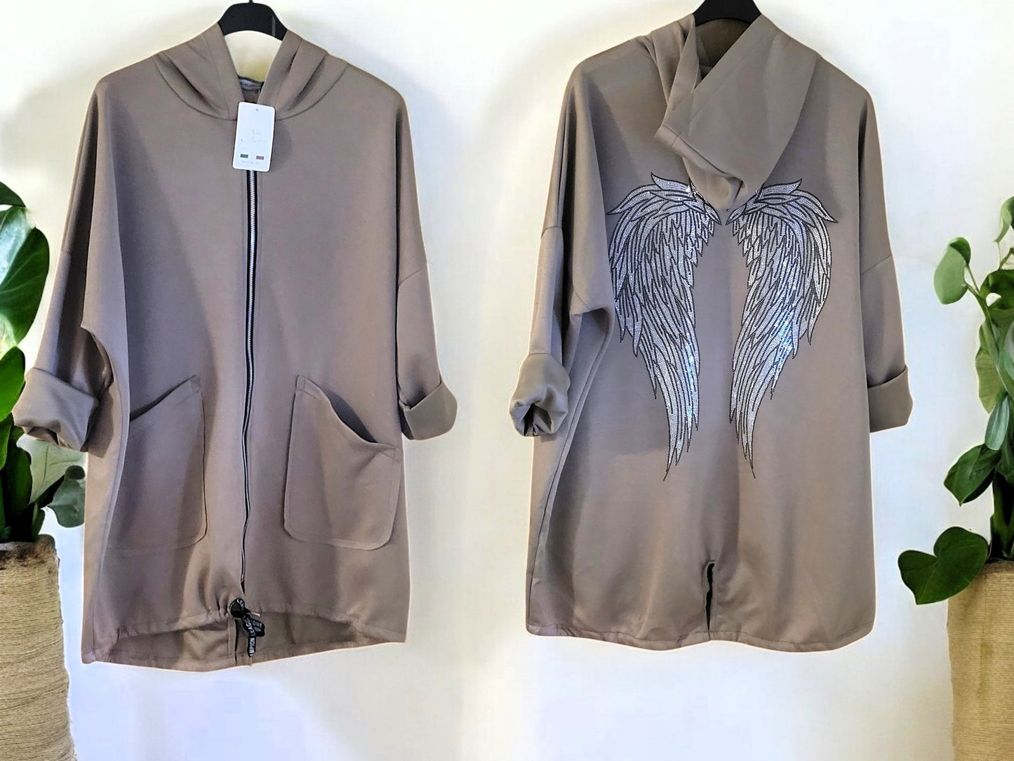 😇 Kapuzen-Jacke mit Strass-Flügel – Größe 46–50 | 9 Farben 😇