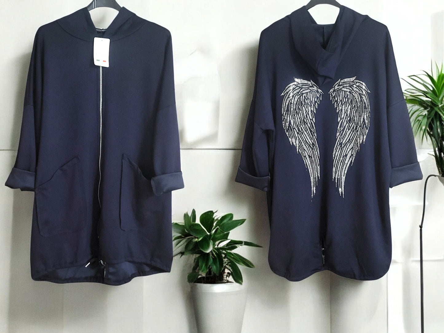 😇 Kapuzen-Jacke mit Strass-Flügel – Größe 46–50 | 9 Farben 😇