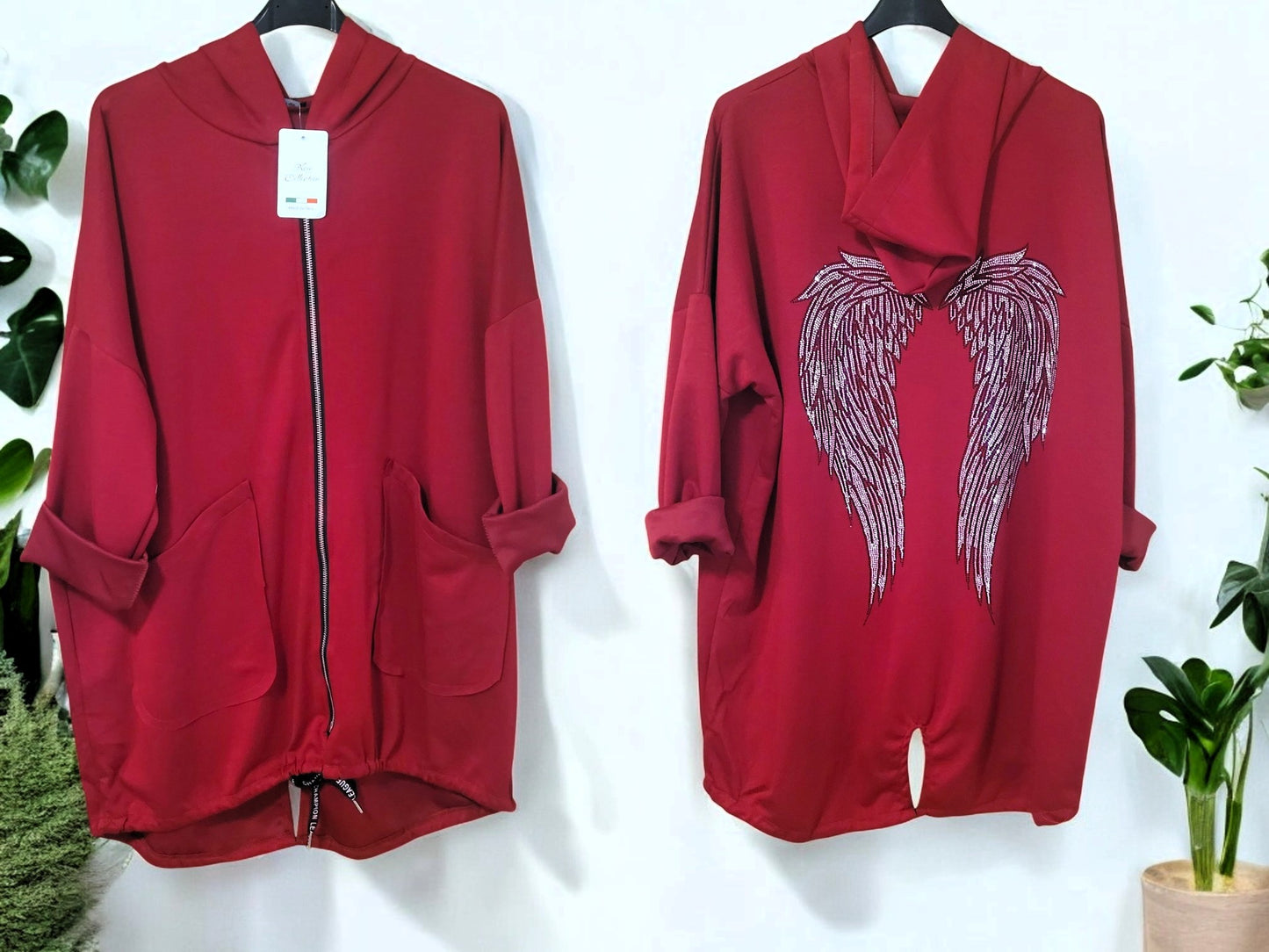 😇 Kapuzen-Jacke mit Strass-Flügel – Größe 46–50 | 9 Farben 😇